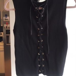 Zara Knitwear sleeveless black lace-up top